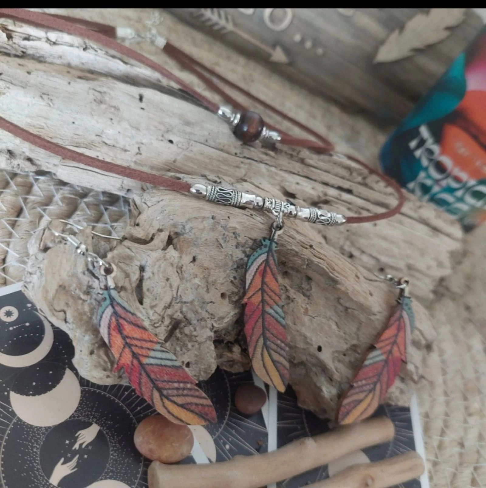Conjunto boêmio de dois andares, pena de madeira multicolorida, chocolate – photo 3